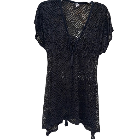 OP Swim Op Black Knitmesh Swimsuit Coverup Size Juniors Xl 517